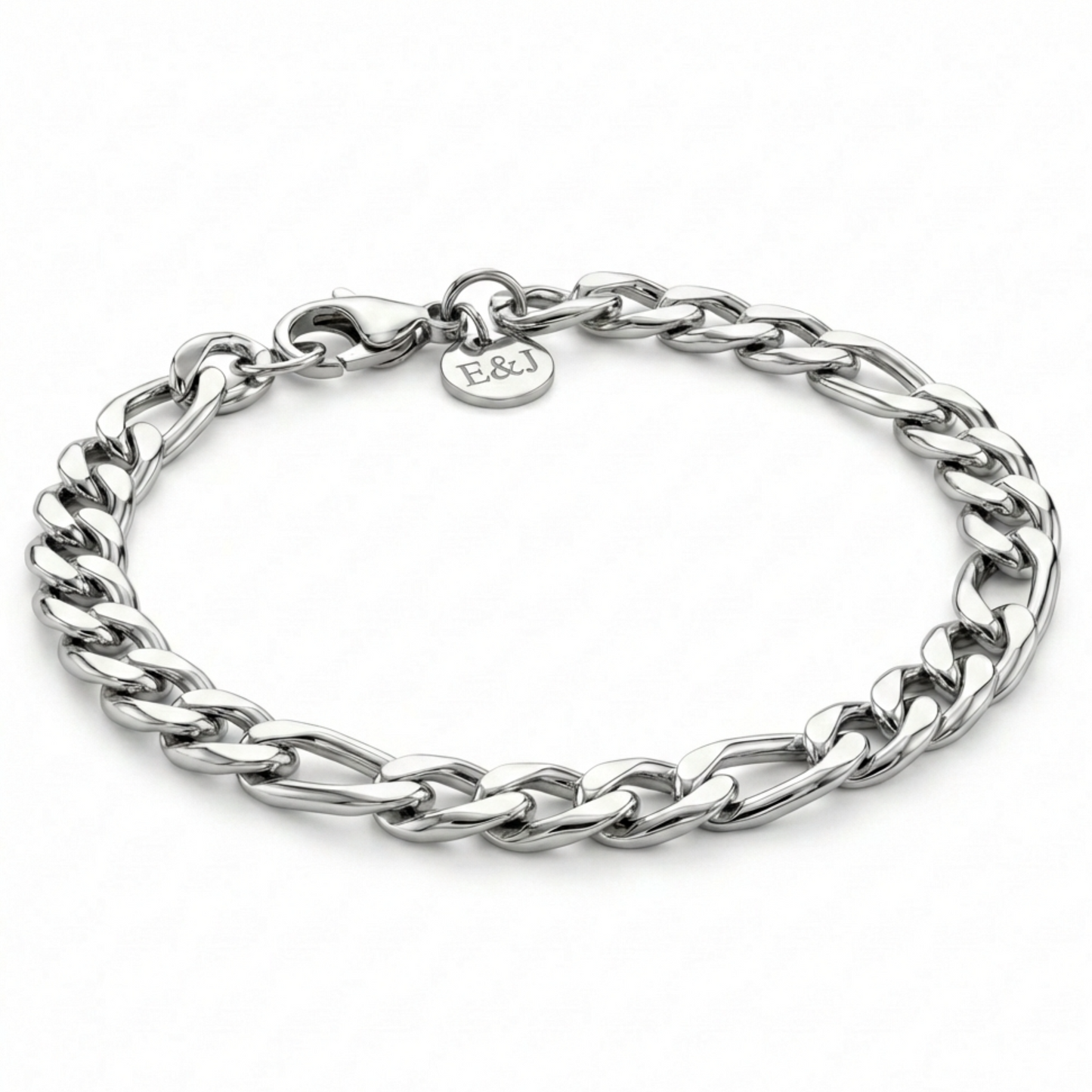 7mm Figaro Style Bracelet, Stainless Steel, Personalized