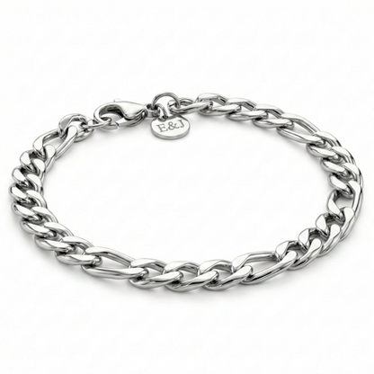 7mm Figaro Style Bracelet, Stainless Steel, Personalized