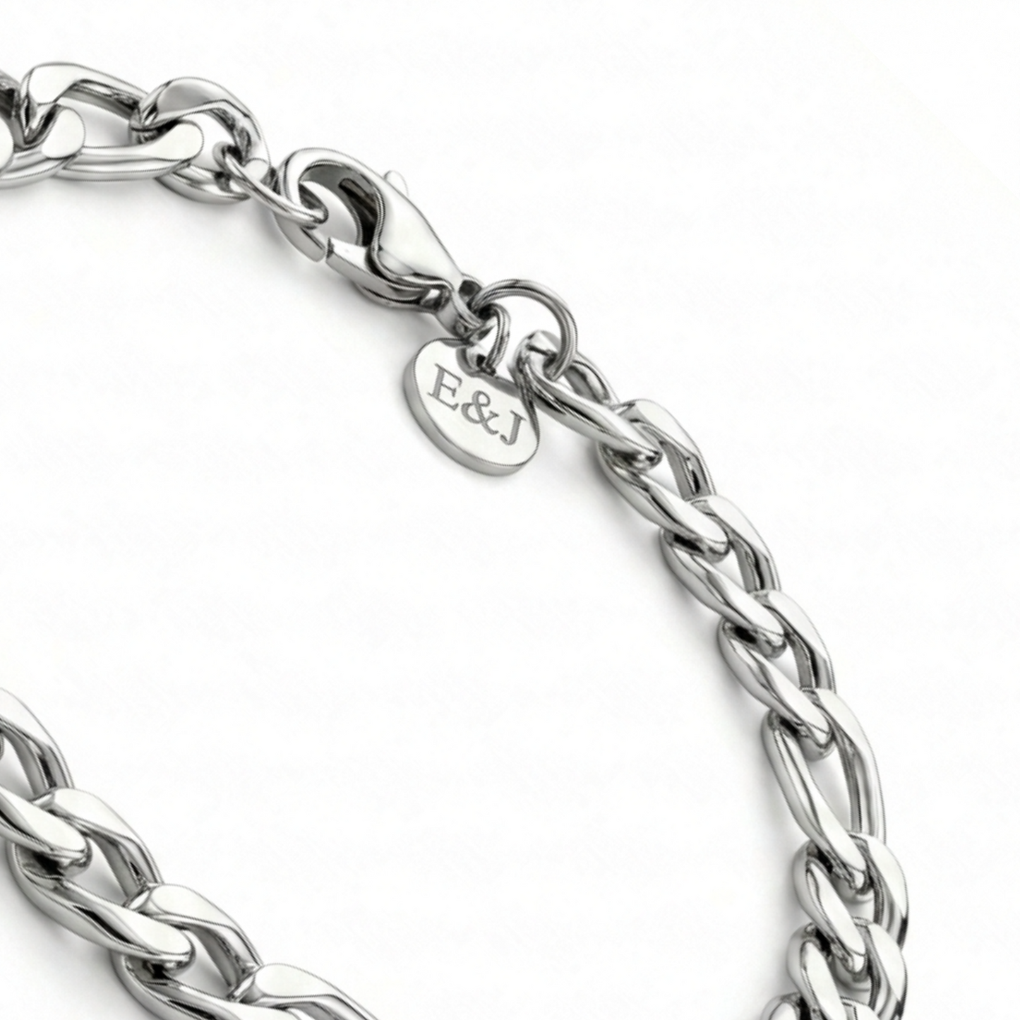7mm Figaro Style Bracelet, Stainless Steel, Personalized