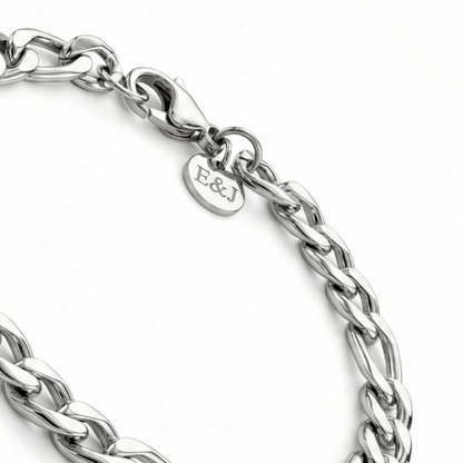7mm Figaro Style Bracelet, Stainless Steel, Personalized