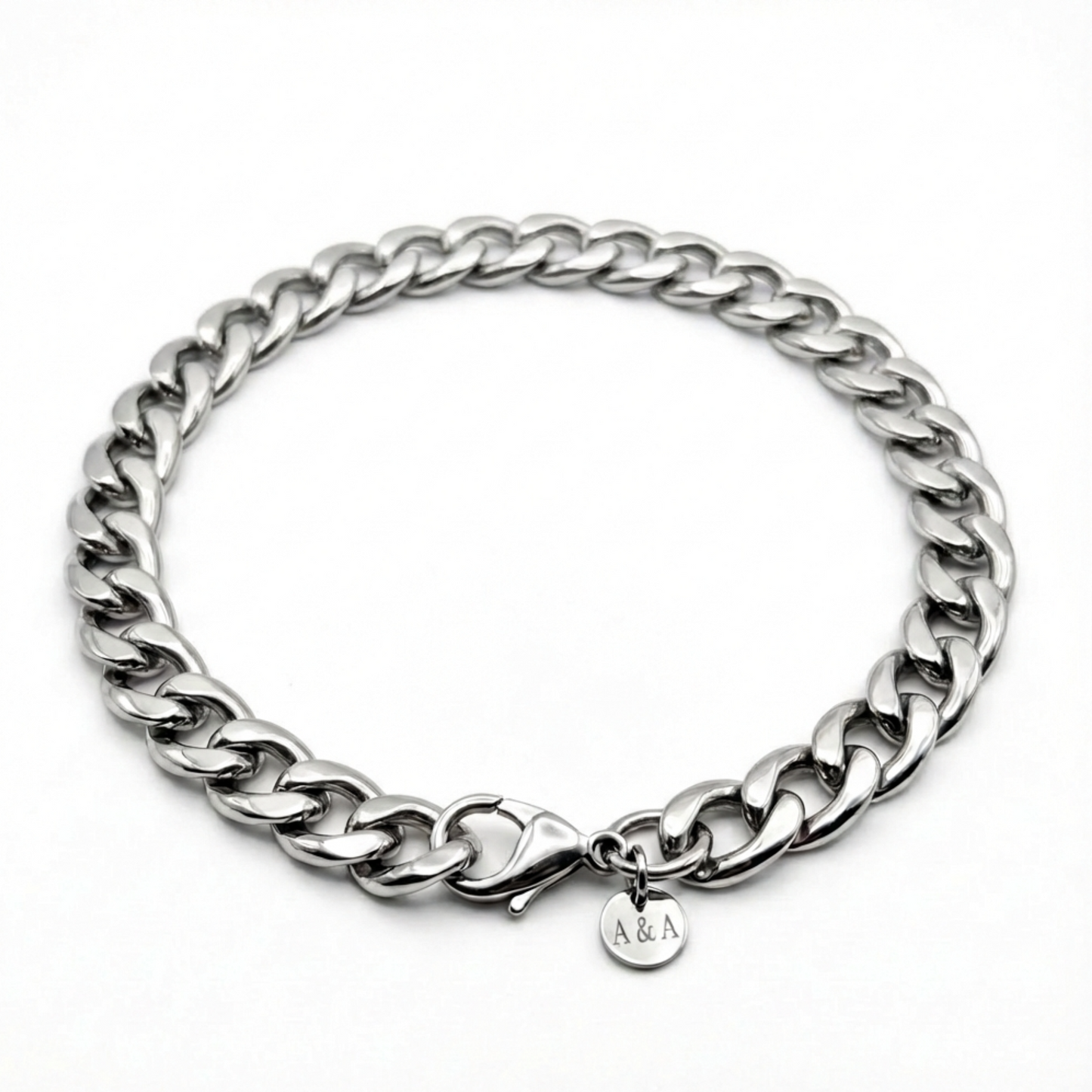 10mm Curb Style Bracelet, Stainless Steel, Personalized