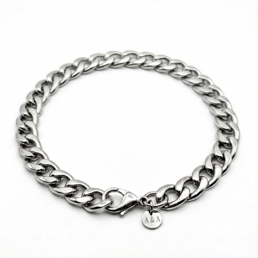 10mm Curb Style Bracelet, Stainless Steel, Personalized