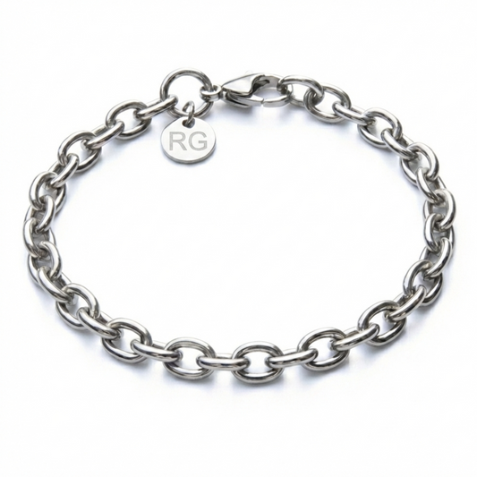 6mm Cable Chain Style Bracelet, Stainless Steel, Personalized