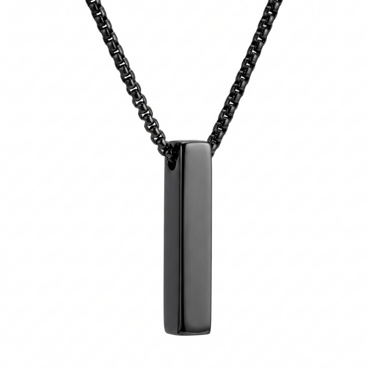6mm x 30mm Stainless Steel Bar Pendant Necklace Black Edition