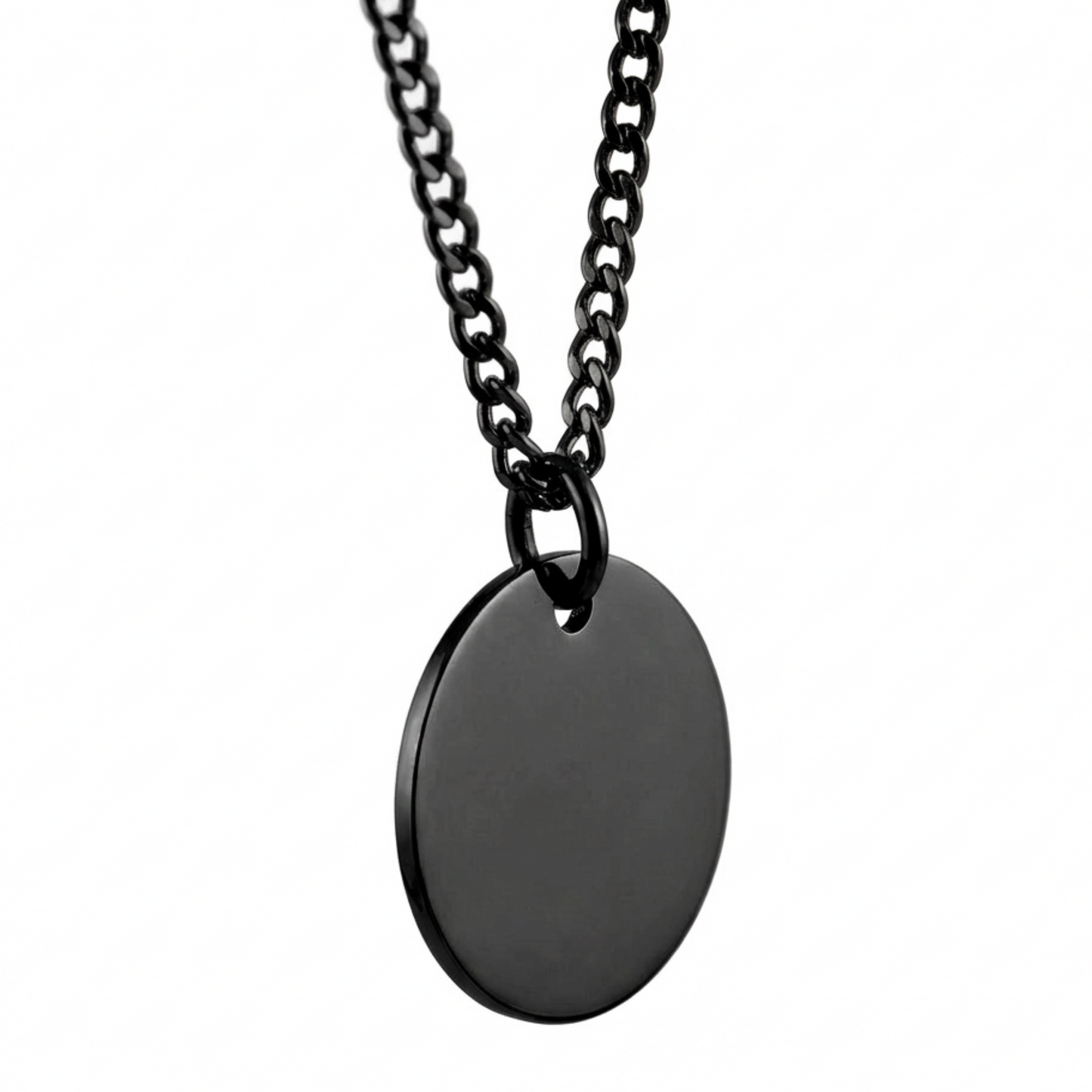 20mm Stainless Steel Medallion Pendant Necklace Black Edition
