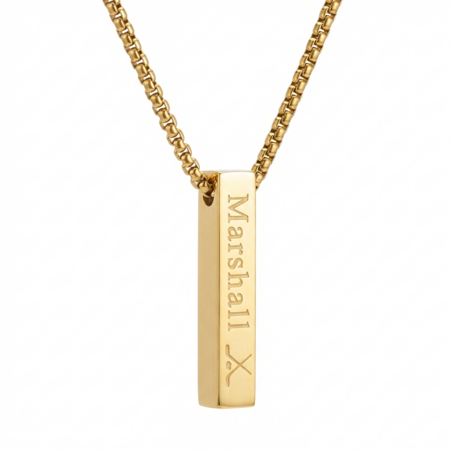 6mm x 30mm Stainless Steel Bar Pendant Necklace Gold Edition