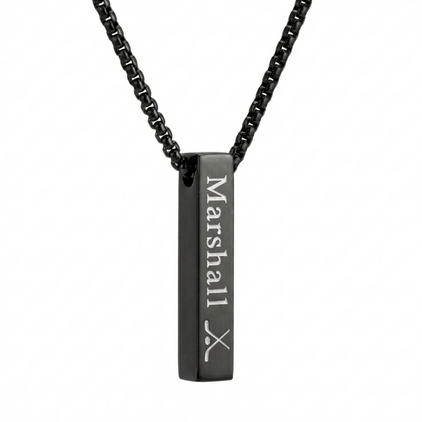 6mm x 30mm Stainless Steel Bar Pendant Necklace Black Edition