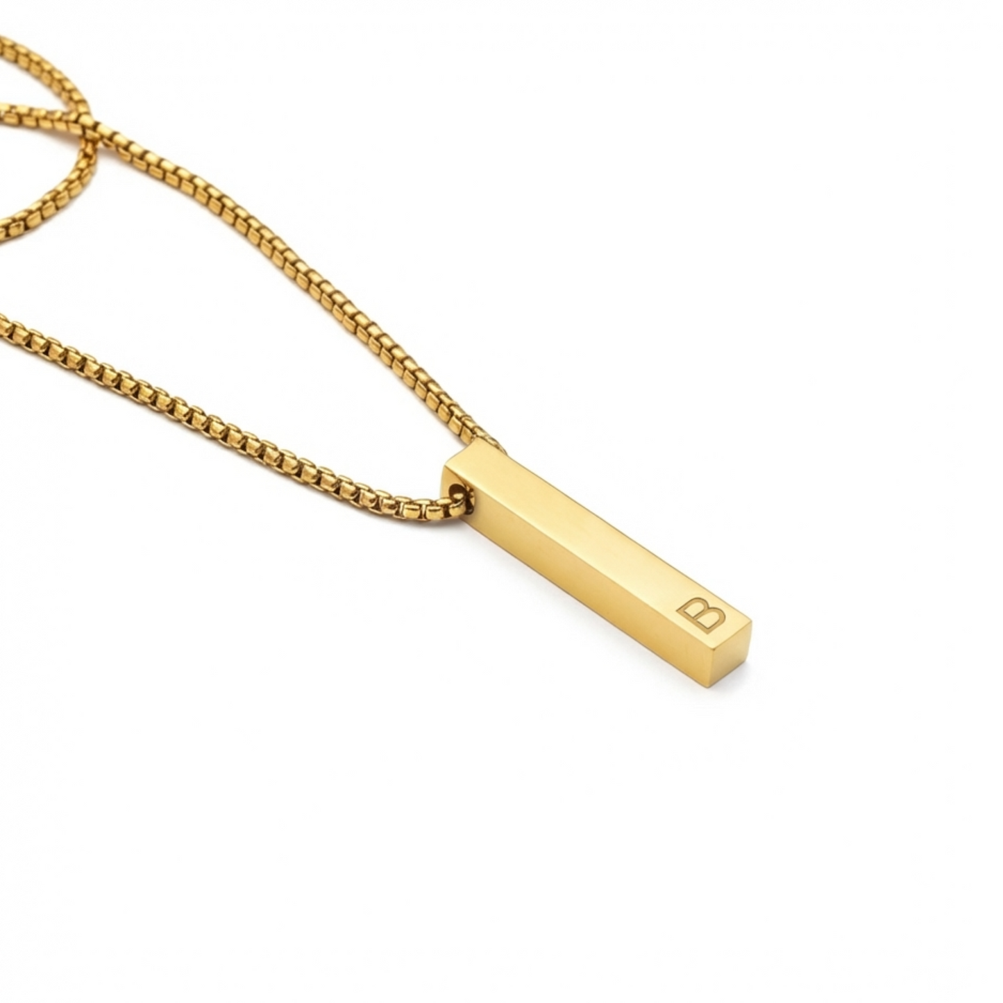 6mm x 30mm Stainless Steel Bar Pendant Necklace Gold Edition
