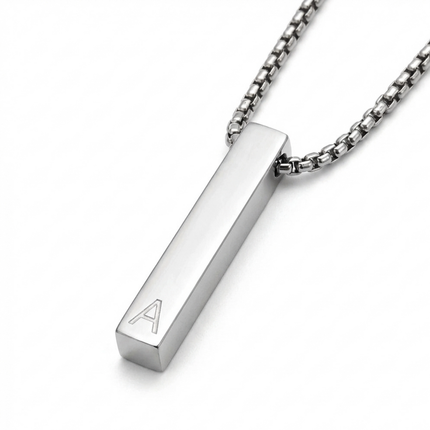 6mm x 30mm Stainless Steel Bar Pendant Necklace