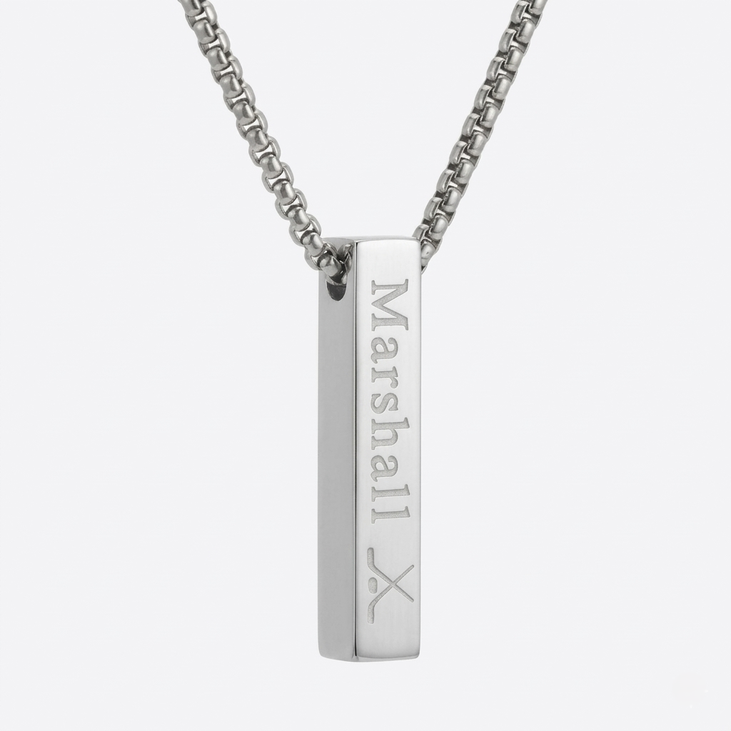 6mm x 30mm Stainless Steel Bar Pendant Necklace