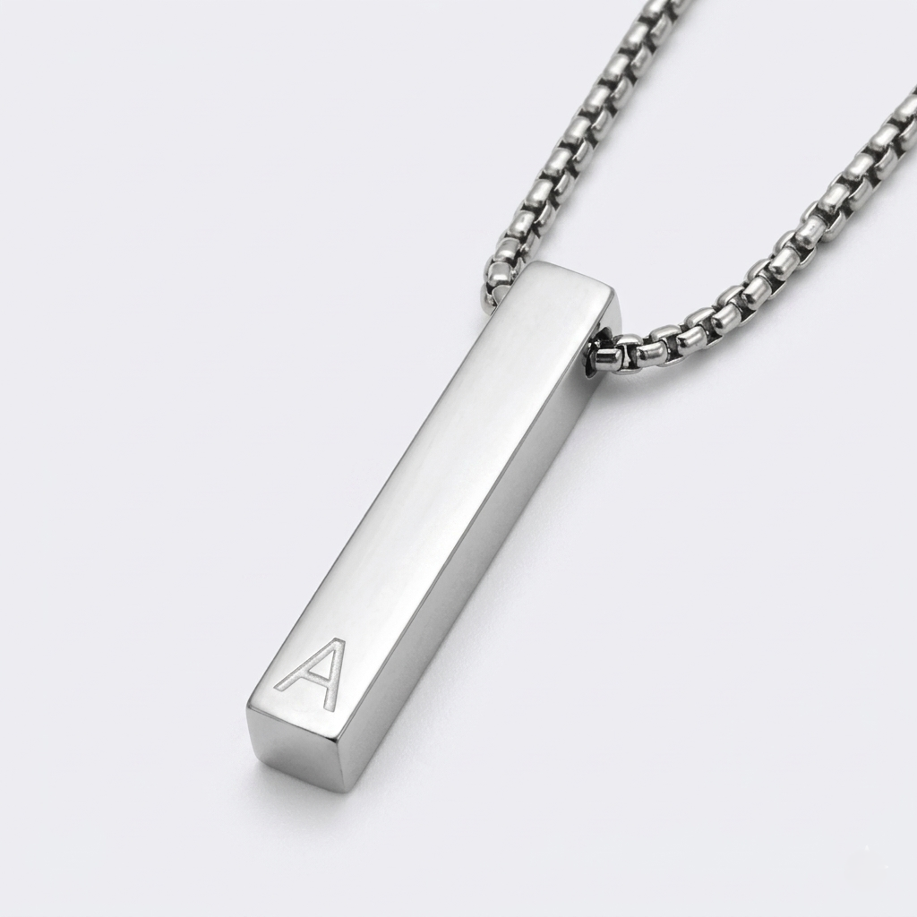 6mm x 30mm Stainless Steel Bar Pendant Necklace