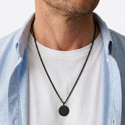 20mm Stainless Steel Medallion Pendant Necklace Black Edition