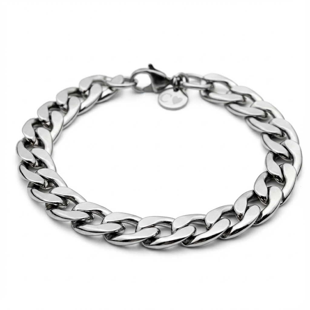 10mm Curb Style Bracelet, Stainless Steel, Personalized