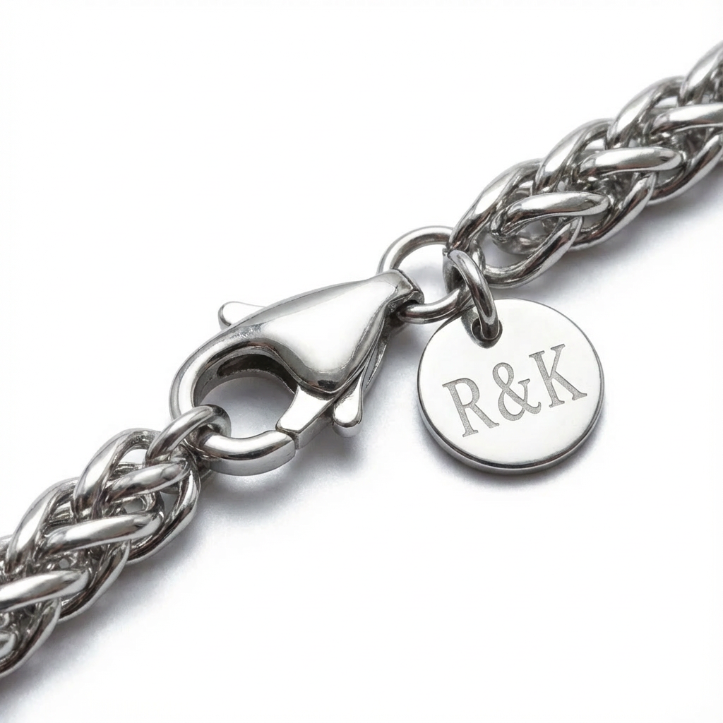 3mm Wheat Style Chain, Stainless Steel, Personalized